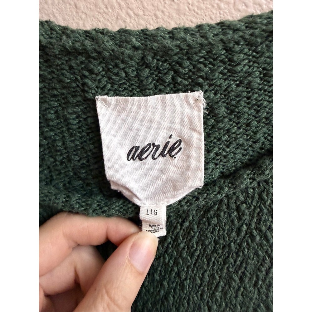 Aerie Oversized Voop Sweater Roll Neck Oversized Green Pullover Lounge Cozy - Picture 3 of 7